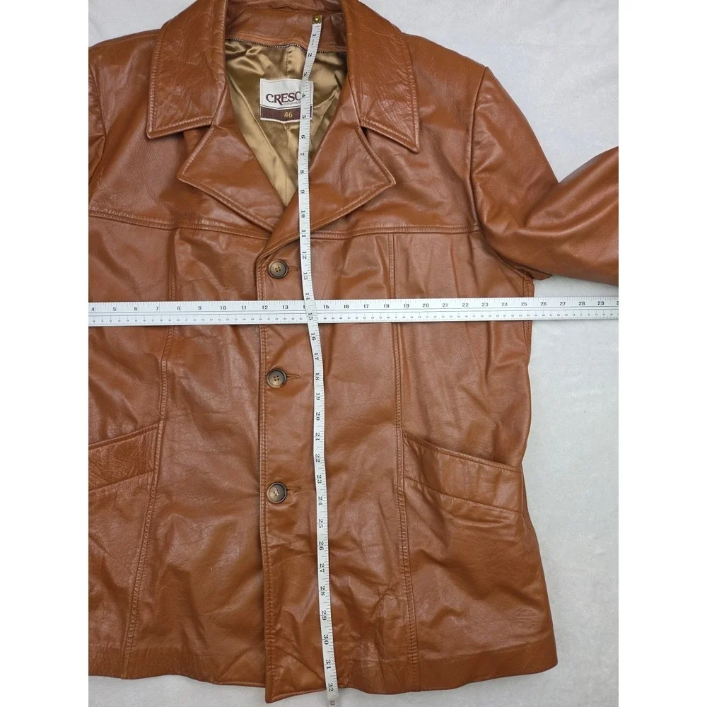 Vtg 1970s Cresco Men Brown Tan Leather Jacket 46 Workwear Western Cowboy Starsky